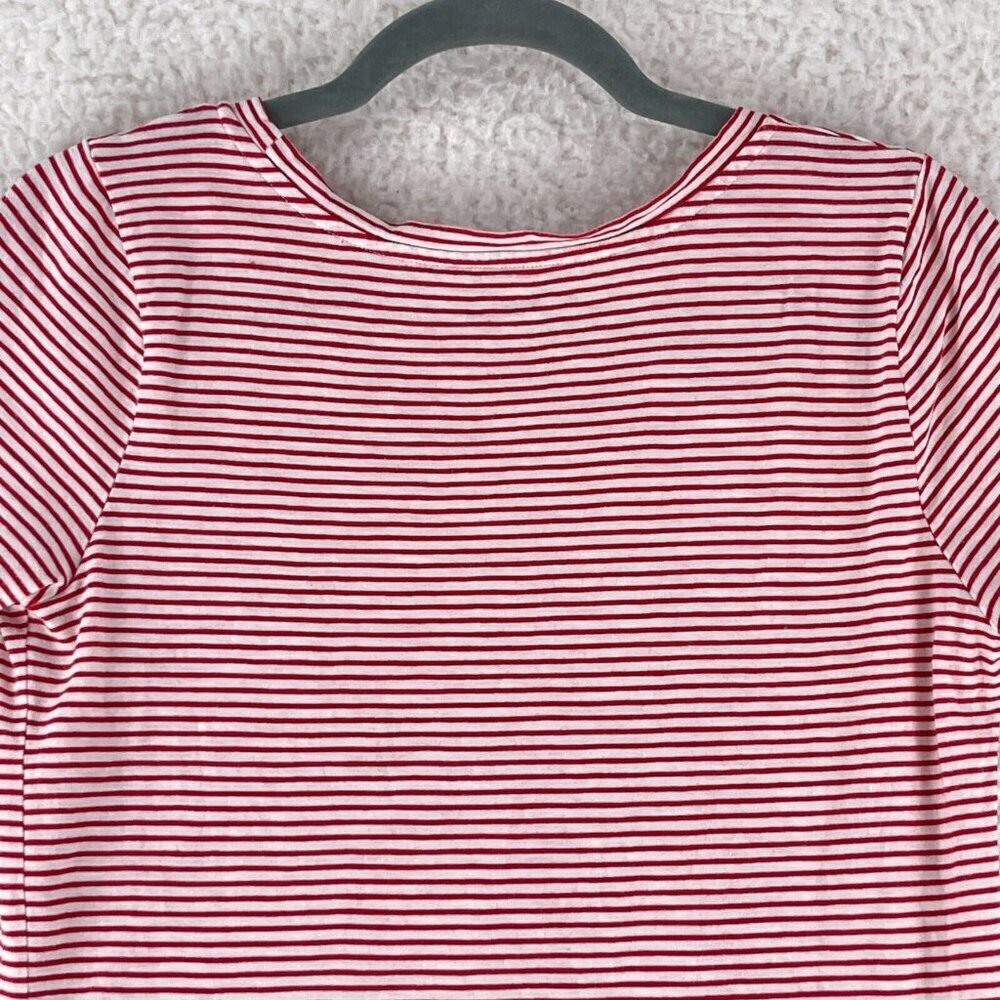 LOFT Vintage Soft Red Striped Shirt Womens Embroidered Short Sleeve Size Small - Picture 12 of 14